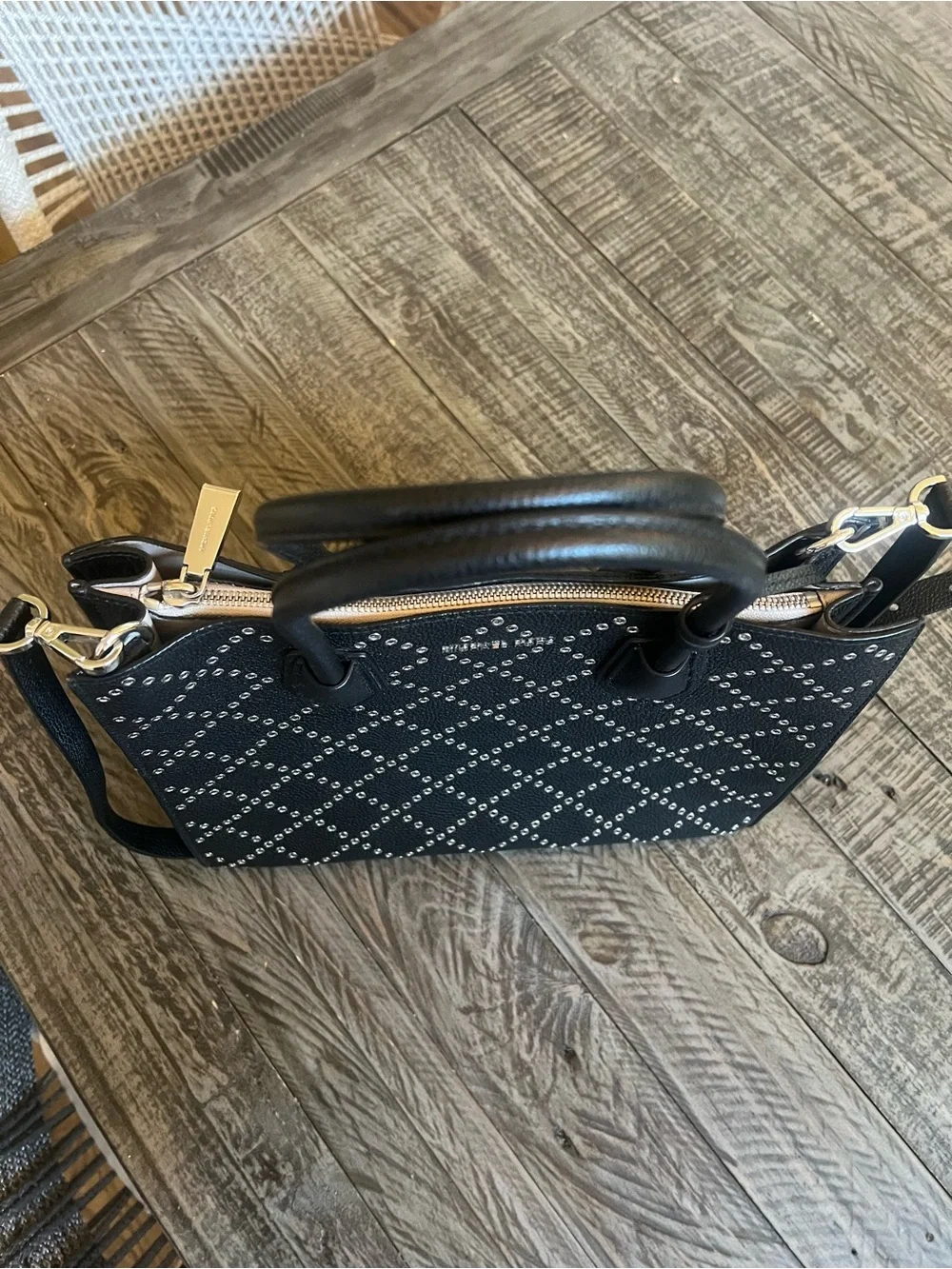 Michael Kors Black Leather Eyelet Tote